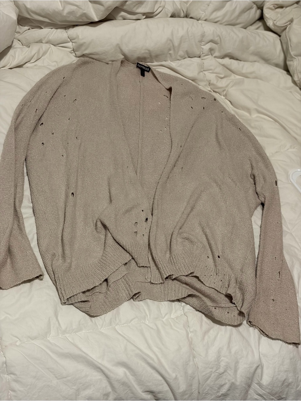 Express Open-Front Light Tan Cardigan Sweater